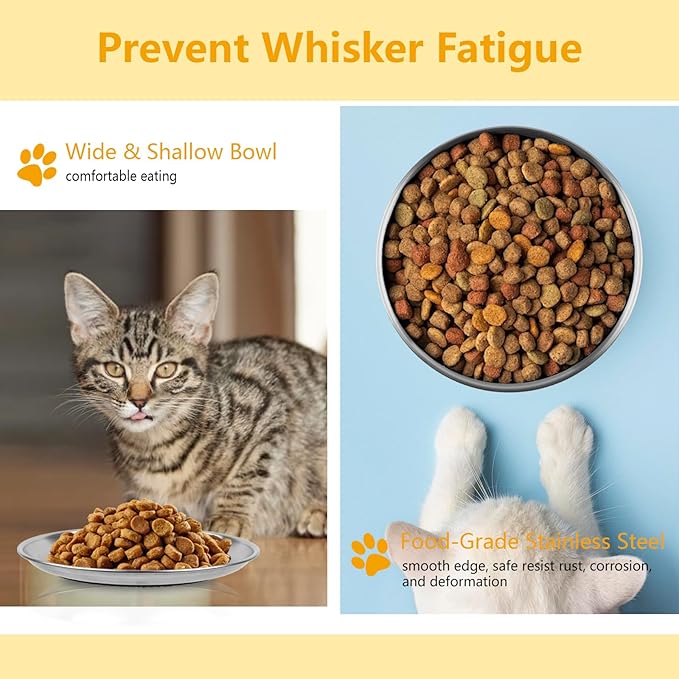 3 PCS Stainless Steel Cat Food Bowl Dish, 6.7" Shallow Flat Wide Cat Plates for Wet Food, Relief Whisker Fatigue, Removable Non-Slip Silicone Base, Replacement for Feeding Small Pet Kitten