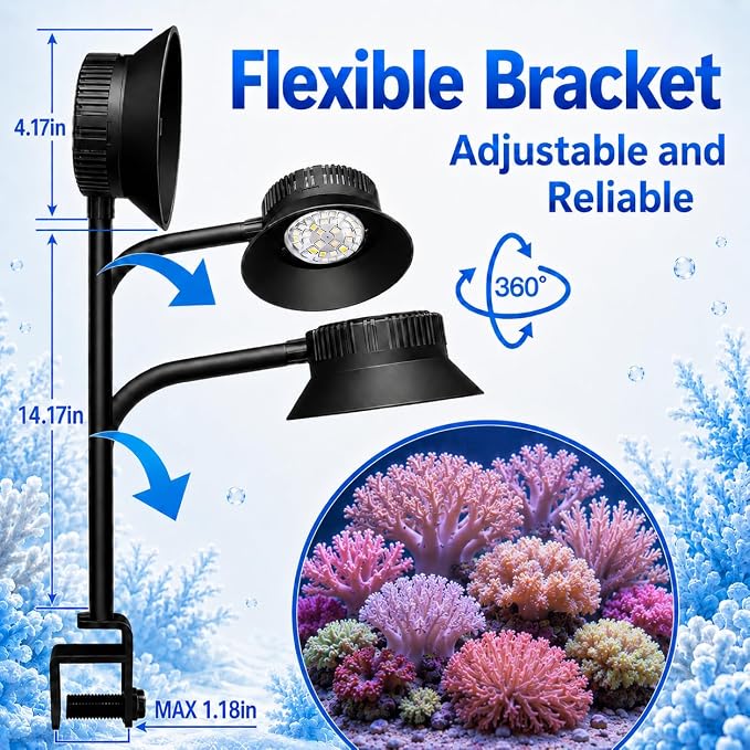 N30 Aquarium Light,30W Dual-Channel 10-Level dimming, 5-Stage Timer Full-Spectrum Reef Light Marine Fish Tank Light Saltwater Nano Aquarium LPS SPS Lighting