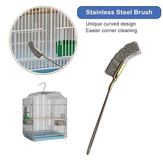 6 PCS Bird Cage Cleaning Kit Stainless Steel Scraper Fork Wire Brush Dustpan Set for Pet Cage