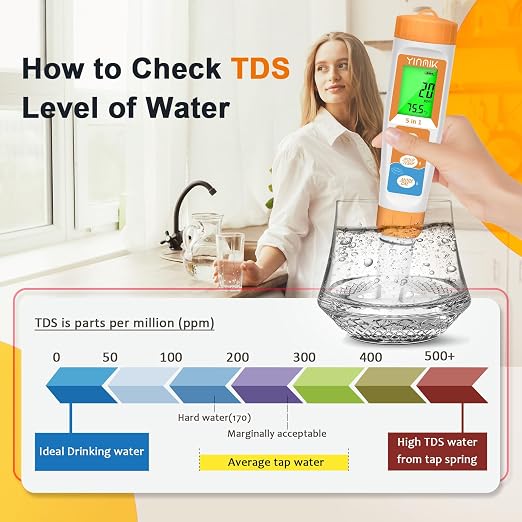 Pool Salt Tester New Update 5 in 1 pH TDS EC Salinity Meter | Saltwater Tester for Swimming Pools Hot Tub Digital Salinity Tester for Aquarium Water Accuracy pH and ppm Meter Hydroponic…
