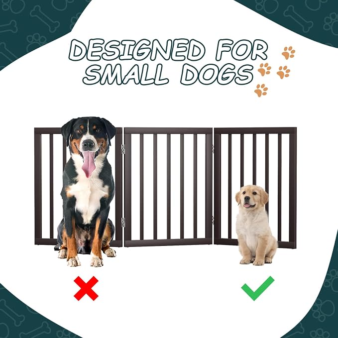 Semiocthome Bamboo Dog Gates Indoor 3-Panel Freestanding Puppy Gates for The House with 2 Metal Stands 24" H Folding Wood Pet Gate for Stairs Doorway Expands Up to 55" Fully Assembled Espresso