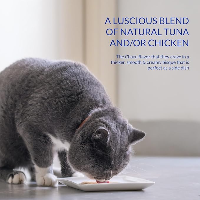 INABA Churu Bisque Indoor Care for Hairball Control for Cats, Creamy Lickable Purée Side Dish with Vitamin E, 1.05 Ounce Pouch, 15 Pouch, Tuna & Chicken Variety