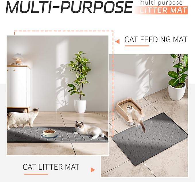 Bulkniu Extra Large Silicone Cat Litter Mat, Waterproof/Urineproof, Litter Recycling, Easy to Clean, Soft on Kitty Paws (28"X40"-Dark Grey)