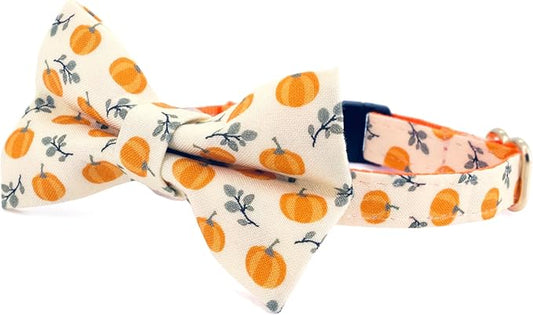 Ultra Joys Breakaway Cat Collar with Bells - Boy & Girl Kitten Collar with Bowtie Pumpkin Small