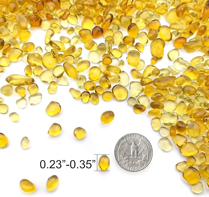 Keedolla 2 lbs/900g Decorative Fish Tank Pebbles Marbles, Sea Glass Stones Beards Pebbles Gravel Rock for Fish Tank, Garden and Vase Fillers - Light Yellow