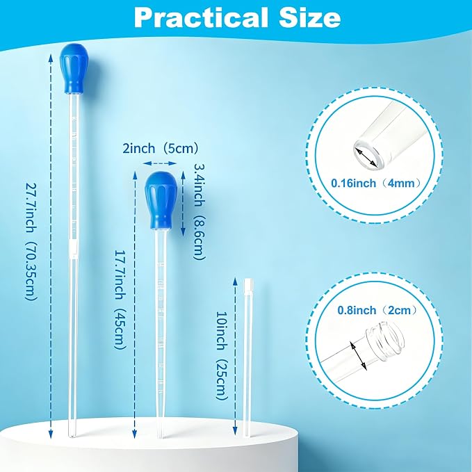 27.7in Extra Large Turkey Baster Long Pipette for Aquarium, Blue | 50ml Plastic Turkey Baster for Aquarium Vacuum, Siphon for Fish Tank Water Changer, Easy to Clean, Versatile