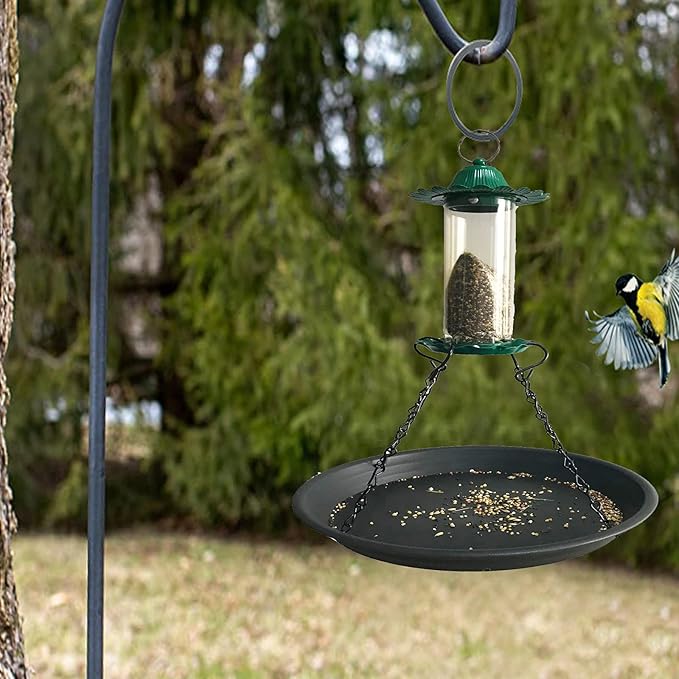12.8" Homes Garden Platform Bird Feeder, Large Hanging Tray Squirrel Feeder, Seed Catcher Tray, Bird Viewing, Backyard, Large Capacity, Black