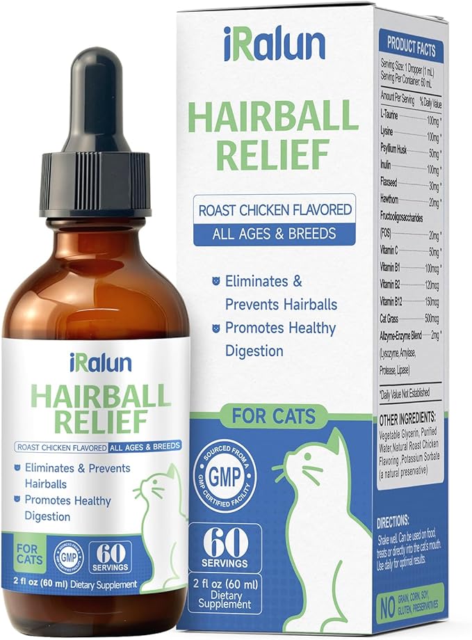 Hairball Treatment for Cats- Hair Ball Relief Digestive Aid-Hairball Support Remedy- Promotes Healthy Digestion, Eliminates & Prevents Hairballs, for All Ages & Breeds 2fl oz
