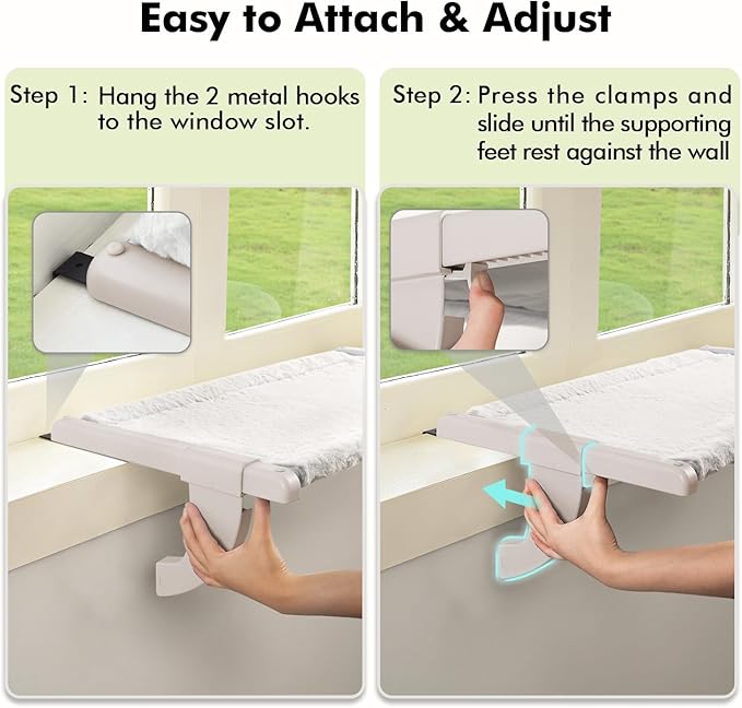 Zoratoo Window Sill Mount Cat Perch for Indoor Cats, One-Step Sliding Clamping Slot Adjustment Cat Hammock with Washable Cover, No Suction Cups Pet Bed for Windowsill & Bedside (XL)