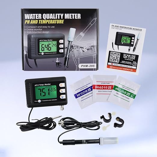 Digital Combo pH & Temperature Meter, Aquarium Thermometer pH Monitor with Automatic Calibration Function for Fish Tank Hydroponics Aquaculture Laboratory