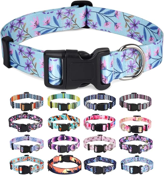 Mihqy Dog Collar with Bohemia Floral Tribal Geometric Patterns - Soft Ethnic Style Collar Adjustable for Small Medium Large Dogs(Floral Purple,XS)