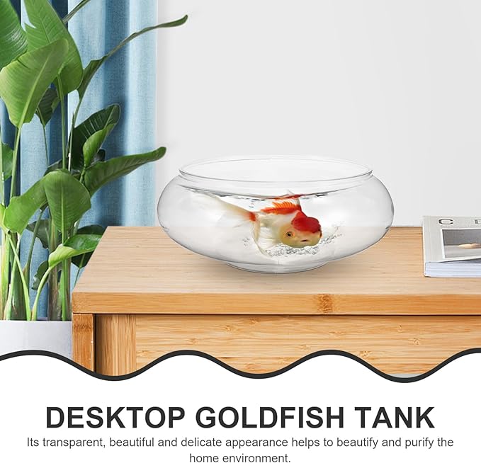 Kisangel Transparent Acrylic Desktop Aquarium Tank 9.53 Inch Betta Fish Bowl with Plant Decoration for Home Office Garden