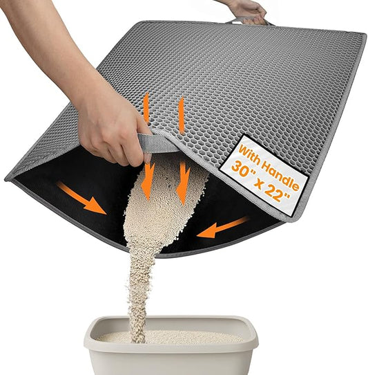 Conlun Cat litter Mat 30"x22", Large Honeycomb Double Layer Waterproof Trapping Waste for Kitty Litter Box, Easy Clean Non-Slip Cat Matt on Floor, Gray