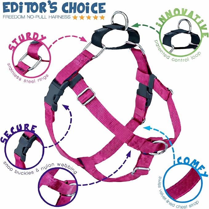 2 Hounds Design Freedom No Pull Dog Harness, Adjustable Harness, Easy Walking & Comfortable Control, Fits Small, Medium & Large Dogs, Solid Colors, Made in USA, 5/8" MD, Raspberry