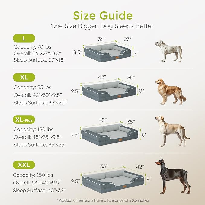 CWAWZ Jumbo Dog Bed for Extra Large Dogs, Orthopedic Dog Bed with Cooling Gel Memory Foam, Waterproof Pet Bed with Removable Washable Cover, 45" Pet Sofa Couch Dutch Velvet with Bone Toy, Dark Gray