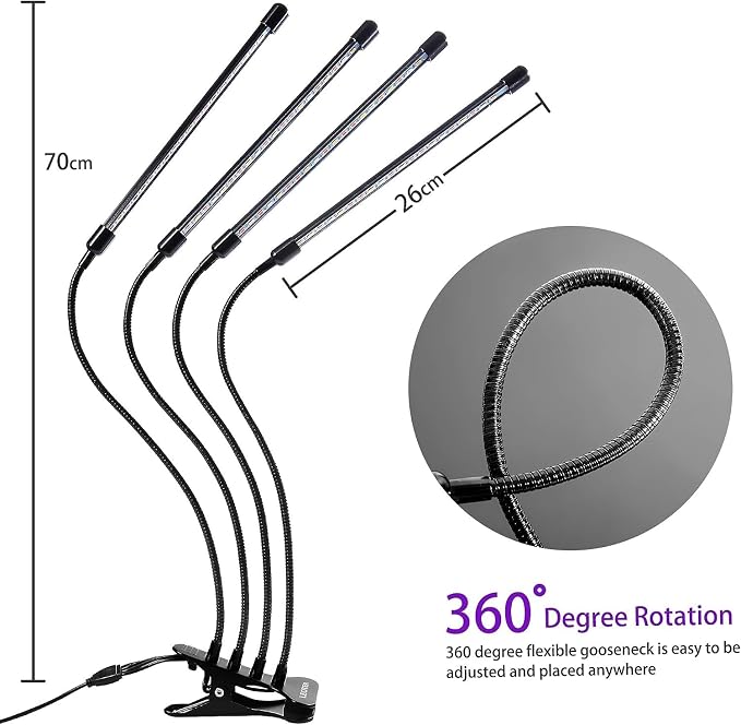 LED Grow Lights for Indoor Plants 2-Pack, Full Spectrum & Red Blue Spectrum Plant Growing Lamps with 3/9/12H Timer, 10 Brightness Levels, Clip-on Desk Plant Lights for Seedlings, Succulents, Flowers