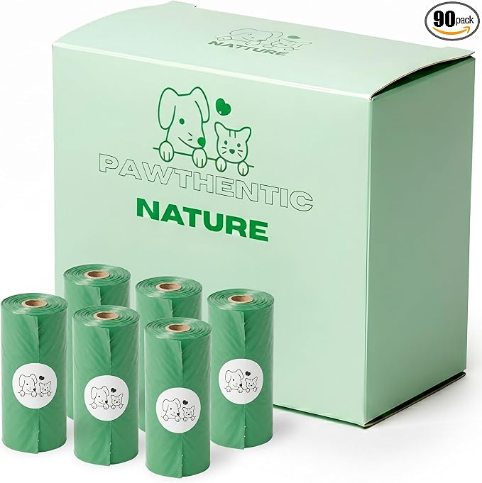 Dog Poop Bags, Light Baby Powder Scent, 90 Count (6 Rolls), Certified Compostable Cornstarch Blend - ASTM D6400 & EN 13432, Extra Thick, Leak-Proof, 9x13 Inch for Dogs & Cats
