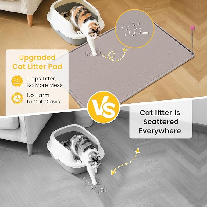 Cat Litter Mat, 38"X25" Large Litter Box Mat, Waterproof and Easy to Clean Silicone Cat Mat for Litter Box, Mat Litter Trapping Mat for Scatter Control, Keep the Floor Clean (Khaki)