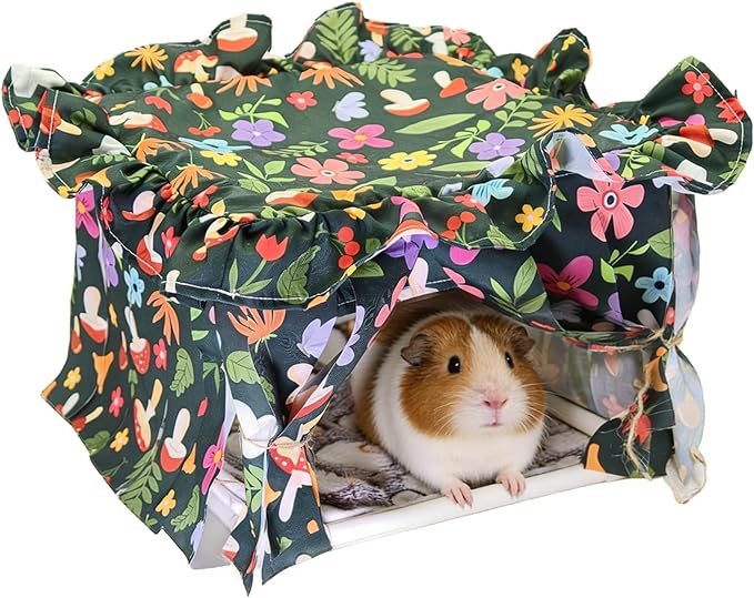 Guinea Pig Hideout Tent Guinea Pig Tunnel Bed House Cave Detachable Bunny Hiding Hut with Curtain for Chinchilla Ferret Hedgehog Hamster Cavy (Colorful)
