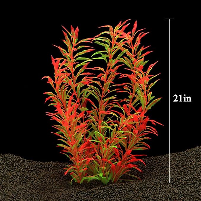 2 pcs Aquarium Decor Plastic Plants Extra Large 21 Inches Artificial Fish Tank Plants Tall Fish Tank Decorations Artificial Green Water Plants (Wine)