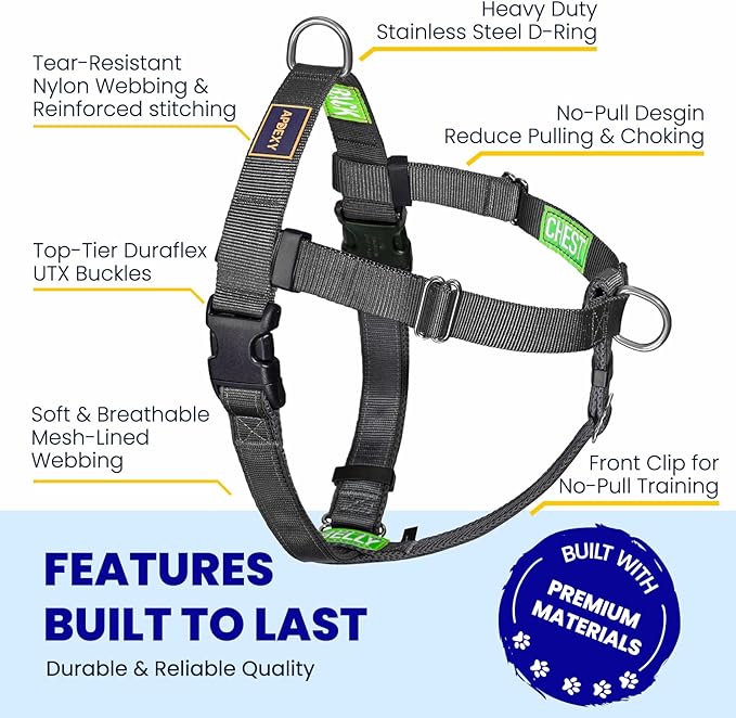 Freedom No Pull Dog Harness for Large Dogs, Easy Walker, Front Clip, Anti Pull with Two Stainless D-Rings, Comfortable, Sewn-in Instructions Tags for Easy Use (Black, XXL)