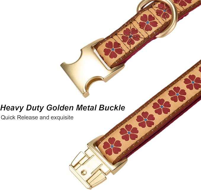 Woven Dog Collar with Metal Buckle Adjustable Jacquard Retro Dog Collars for Small Medium Large Dogs(Brick Red,S)