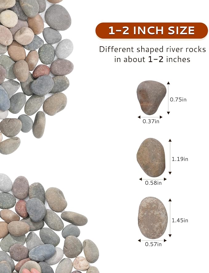 Natural River Rocks-40 lbs of Pebbles and River Stones,1-2 Inch Plant Rocks for Landscaping,Garden Paving,Crafting,Walkways,and Outdoor Decorative Stone,Mexican Beach River Rocks