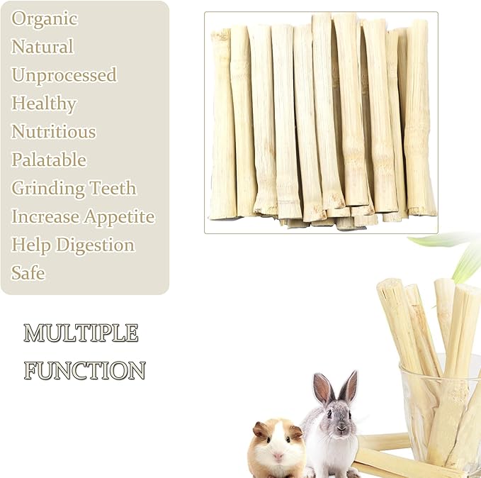 200g Bamboo Chew Sticks for Rabbits, Natural Sweet Bamboo Chew Toys for Bunny, Chinchilla, Hamster, Guinea Pig, Squirrel, Molar Treats Snacks Small Animal Chew Teeth Grinding Toys