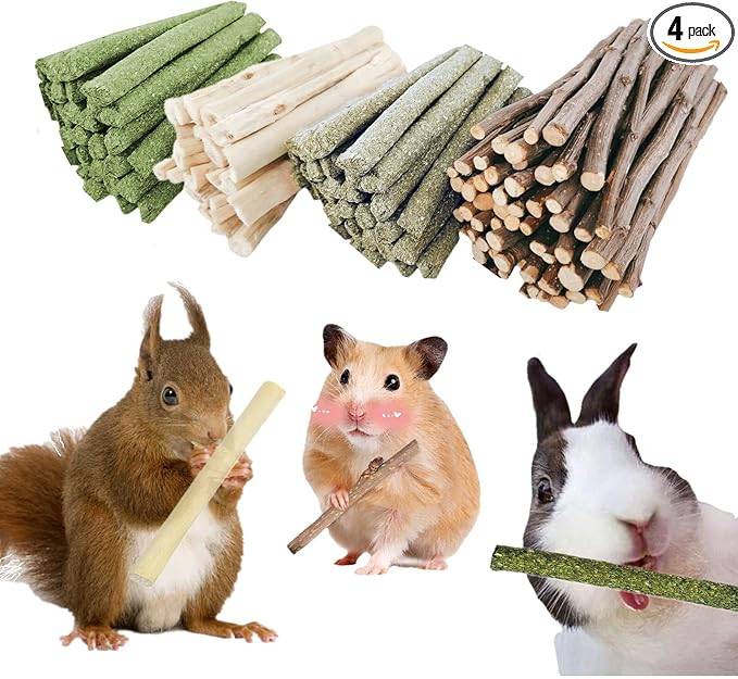Bunny Chew Stick Rabbit Toy Treat 140g 4 in 1 Molar Stuff Organic Natural Snack Apple Branch Sweet Bamboo Timothy Hay Alfalfa Food Clean Teeth Hamster Chinchilla Parrot Gerbil Squirrel