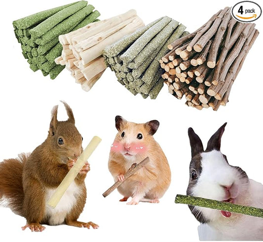 Bunny Chew Stick Rabbit Toy Treat 140g 4 in 1 Molar Stuff Organic Natural Snack Apple Branch Sweet Bamboo Timothy Hay Alfalfa Food Clean Teeth Hamster Chinchilla Parrot Gerbil Squirrel