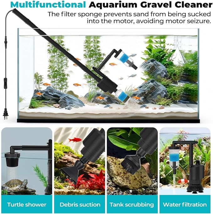fishkeeper Electric Aquarium Gravel Cleaner, 8 in 1 Automatic Fish Tank Cleaning Tools Gravel Vacuum for Aquarium, for Change Water/Wash Sand/Water Filter/Water Circulation