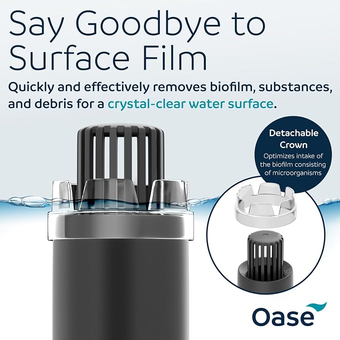 OASE CrystalSkim 600 Surface Skimmer for Freshwater and Marine Aquariums – Compact Internal Filter for Film Oil and Debris Removal, Quiet, Adjustable Flow, Shrimp-Safe, for Tanks up to 160 Gal / 600 L
