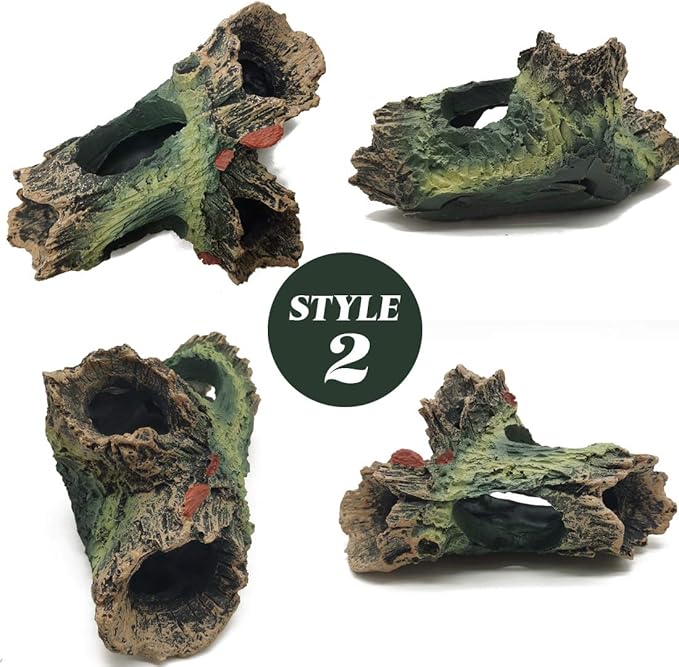 TIHOOD 3PCS Decaying Trunk Aquarium, Betta Fish Ornament, Freshwater Decoration - Resin Log With Holes and Caves for Fish Tank