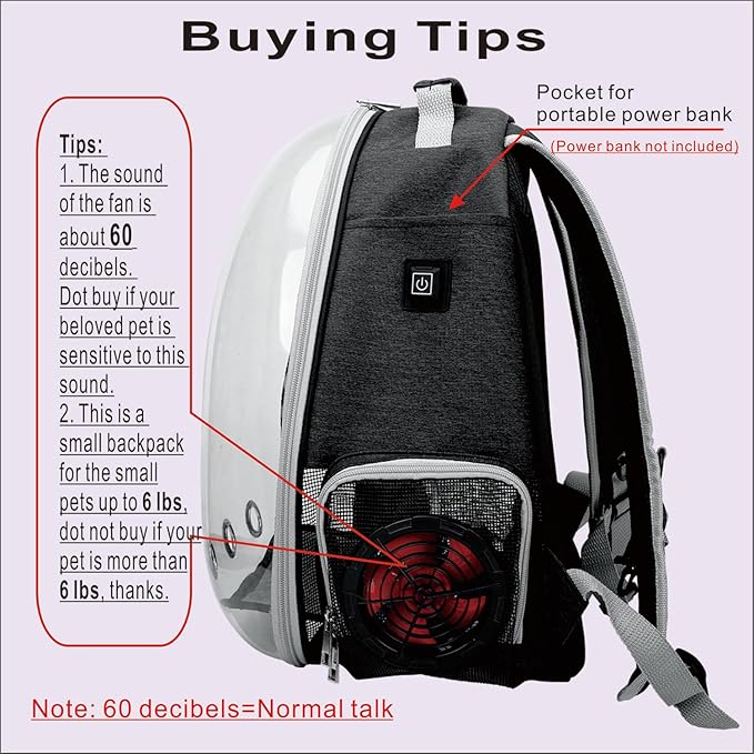 Cooling Fan Pet Backpack Carrier,Airline Approved Transparent Bubble Backpack for Cats, Dogs, Puppies Built-in Side Fan for Active Ventilation & Comfort Travel and Outdoor (Black)