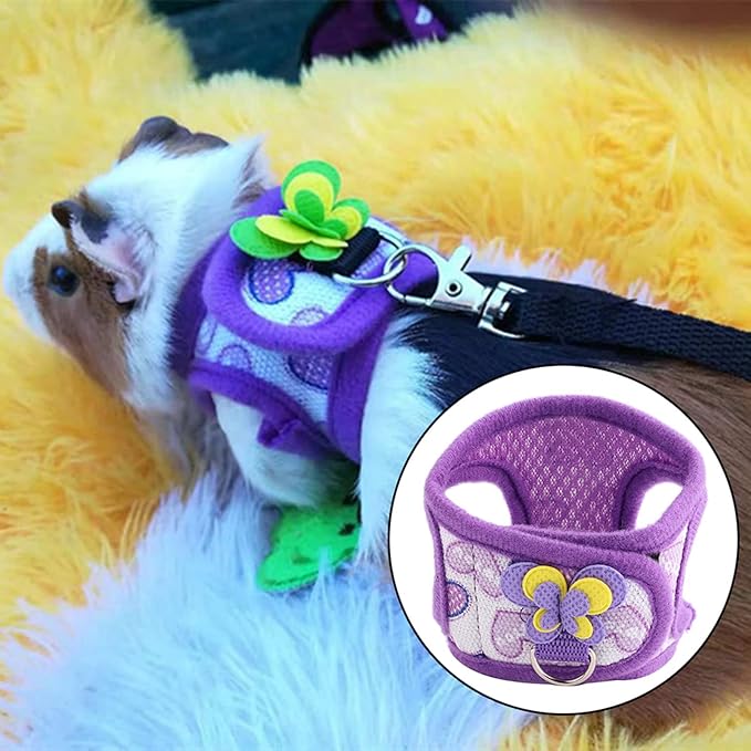 LIZEALUCKY Pack of 2 Small Pet Harness with Bowknot and Bell Decor, No Pull Comfort Padded Vest Guinea Pig Striped Harness and Leash Set for Ferret, Rats, Iguana, Hamster, Bearded Dragon