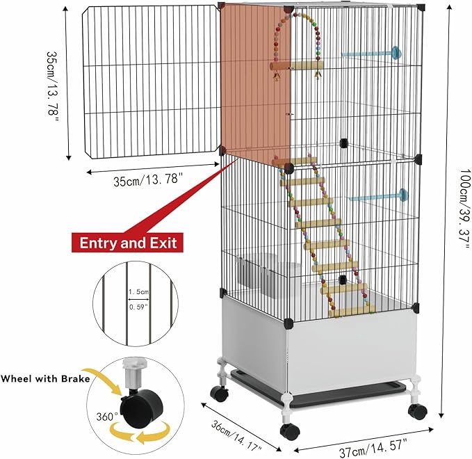 STILLCOVE Medium Flight Bird Cage, Black Parakeet Cages with Rolling Stand & Wheels, Wide Birdcage for Parrots Cockatiels Conure Budgie Canary Finch Lovebird