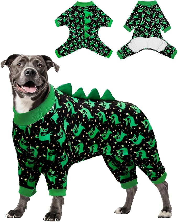 CuteBone Dinosaur Costume Dog Pajamas, Stretchy Spandex Crystal Velvet Sleepwear Coat for Small Dogs, Soft & Warm Pet Outfit Clothes for Cold Weather, Cozy Pullover Design COSP14-4XL