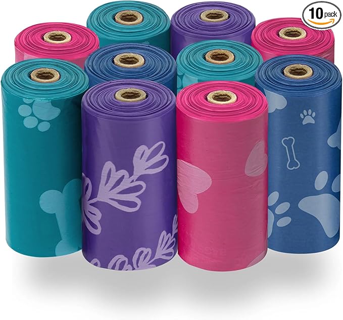 Best Pet Supplies Dog Poop Bags for Waste Refuse Cleanup, Doggy Roll Replacements for Outdoor Puppy Walking and Travel, Leak Proof and Tear Resistant, Thick Plastic - Assorted 2, 150 Bags
