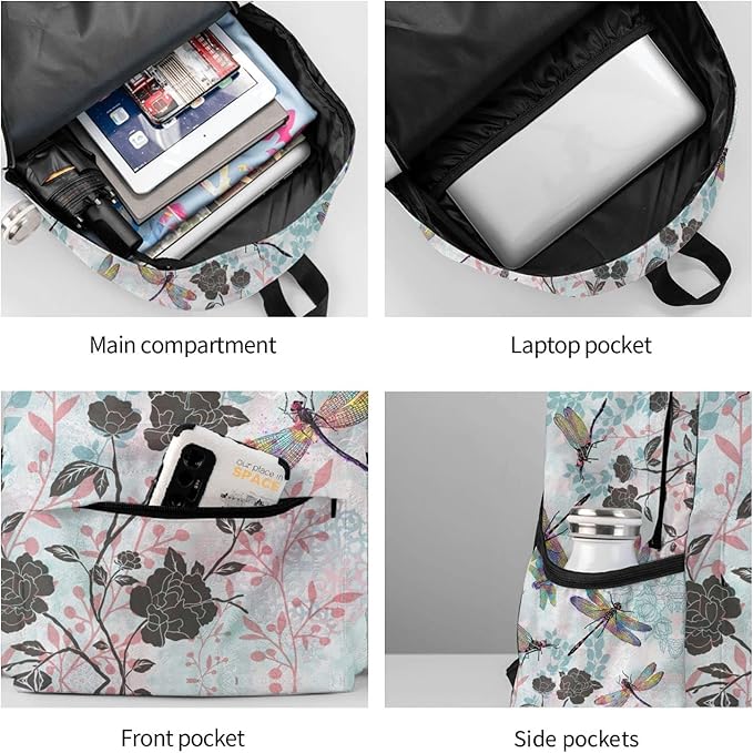Dragonfly Backpack for Women 16.7 inch Travel Casual Laptop Backpack Lightweight Waterproof Durable Hiking Daypack