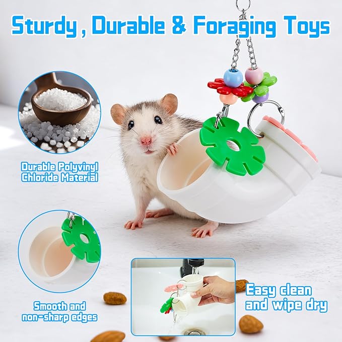 AOWPFVV Rat Enrichment Toys, Rat Foraging Toy for Various Treats, Slow Feeder Hanging Fancy Mice Cage Accessories Puzzle Toy More Healthy, Easy-Clean Rodent Toys for Rats, Mice or Parakeets
