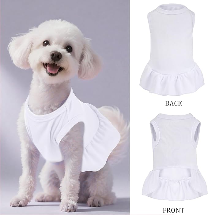 2 Pcs Dog Dresses Cat Skirt Solid Color Dog Clothes Summer Sleeveless Puppy Girl Clothes for Small Pet Dogs Cats (White,Blue, X-Small)