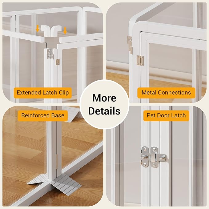 Clear Acrylic Pet Playpen, 25.6" H Transparent Dog Fence with Support Feet, Sturdy & Stylish Indoor Enclosure for Puppy, Cat, Rabbit, Easy to Assemble & Clean