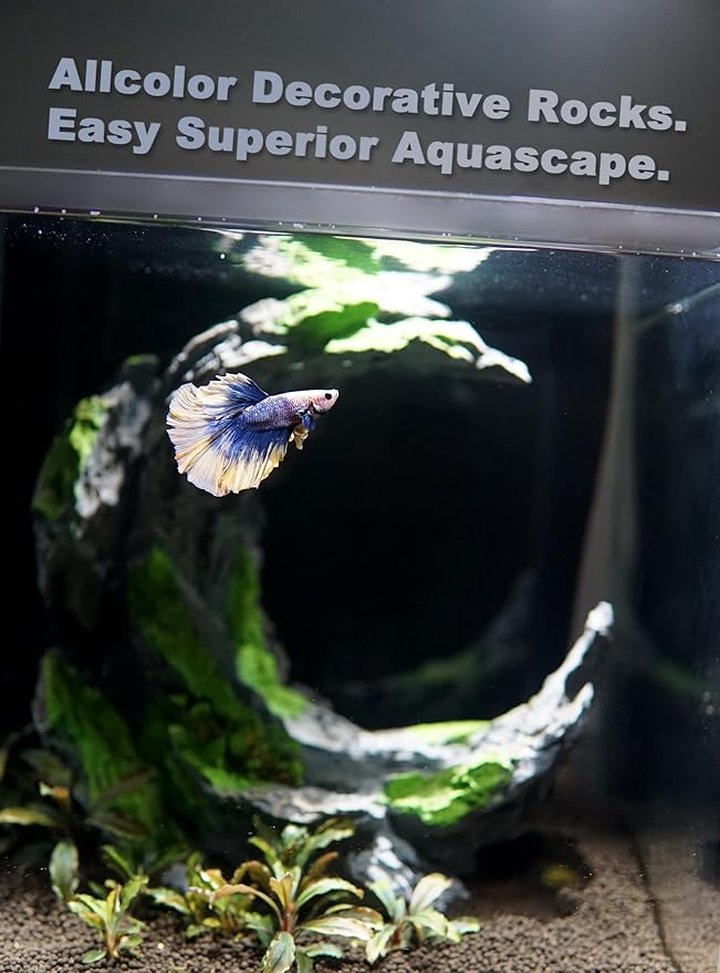 Allcolor Aquarium Rock Decor, Moon Valley Aquascape for 10+ Gallon Tanks | A moon-shaped rock arch creates an open centerpiece with room for fish to pass through.