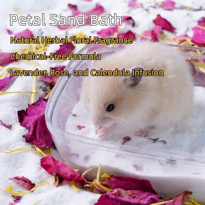 MANON ROSA Chinchilla Bath Sand-No-Dust Sand for Hygienic Bathing Litter Box - Ideal for Dwarf Hamsters Gerbils Mice Degus and Small Pets (S(2lb),Petal Bath Sand)