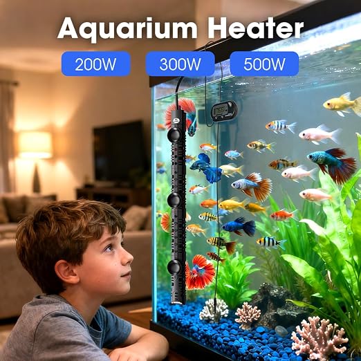 MQ Submersible Aquarium Heater Auto Thermostat, 500W Fish Tank Heater with LCD Digital Aquarium Thermometer, Shatter-Proof and Blast-Proof