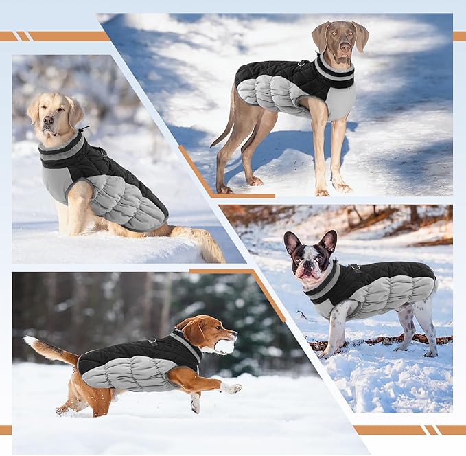 Large Dog Coat, XXLarge Dog Winter Coat, Waterproof Pet Jacket with Back Zipper,Extra Large Pet Coats, Warm Fleece Jacket with D-Ring, Windproof Winter Clothes Golden Retriever,Black,XXL