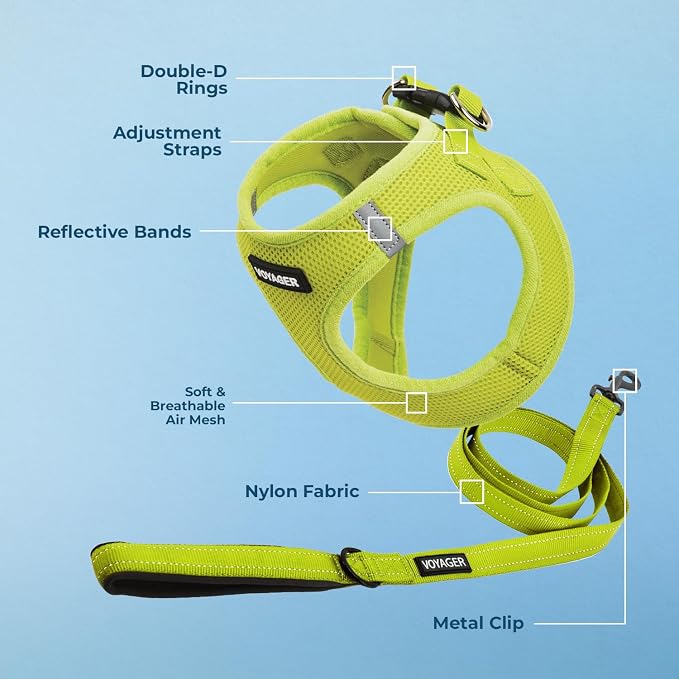 Best Pet Supplies Voyager Step-in Air All Weather Mesh Harness and Reflective Dog 5ft Leash Combo with Neoprene Handle, for Small, Medium and Large Breed Puppies - Lime Green, X-Large