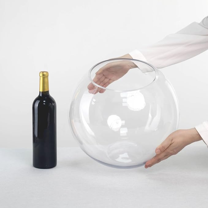 CYS EXCEL Large Glass Bubble Bowl (H-12 W-13, Approx. 5.3 Gal.) Round Bowl Terrarium Globe Flower Vase Centerpiece for Weddings Events Arrangements