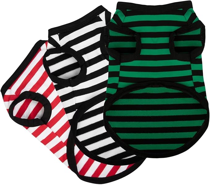 Paiaite 3 Pieces Dog Striped Shirt Red Green Black Color Cotton Sleeveless Puppy Pet Shirts Breathable Apparel Tank Top Colorful Puppy Sweatshirt Clothes for Small Medium Dogs Small