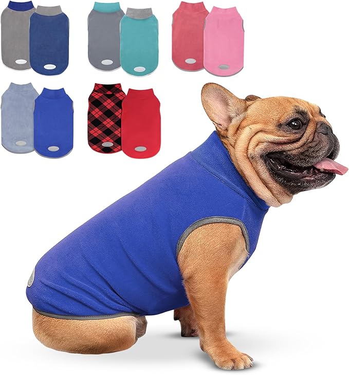 cyeollo 2 Pack Fleece Dog Sweater Pullover Dog Sweatshirt Reflective Lightweight Sweaters Warm Clothes for Medium Dogs Boy Girl Pet Apparel, Blue & Mist Blue XXL